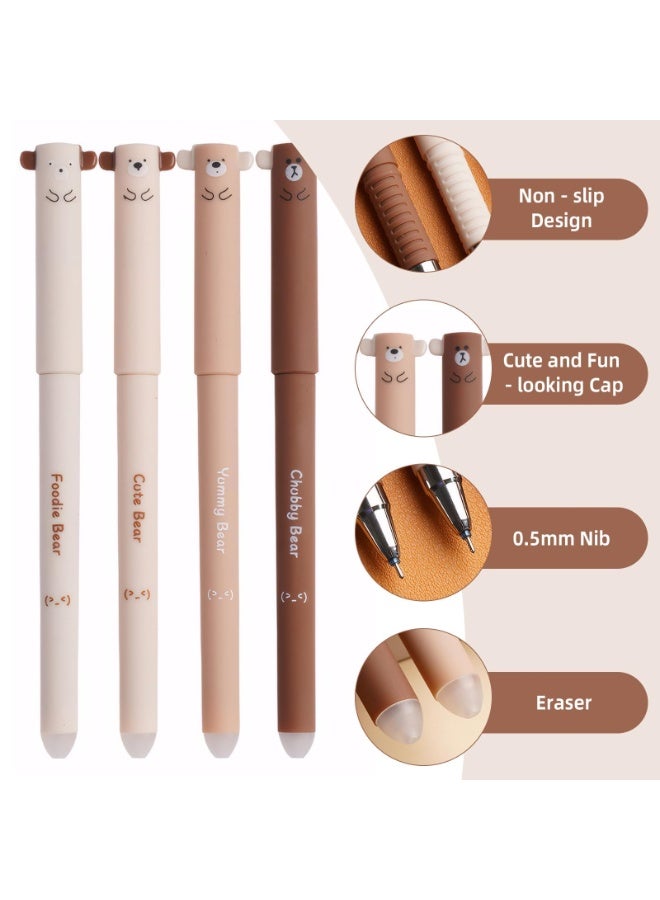 سيوسي Erasable Gel Pens Set, Fine Tip Blue Ink Pens with Bear Design, Smooth Writing & Friction Erasable for Students, Office Work, Sketching, Note-Taking, Cute Bear Theme(0.5mm, 8-Pack) - Image 2